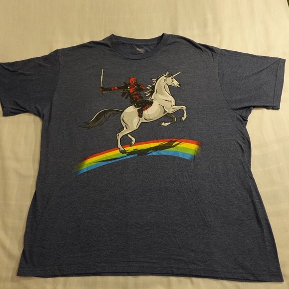 Marvel Other - Marvel shirt deadpool riding unicorn men's 2X blue MSB1